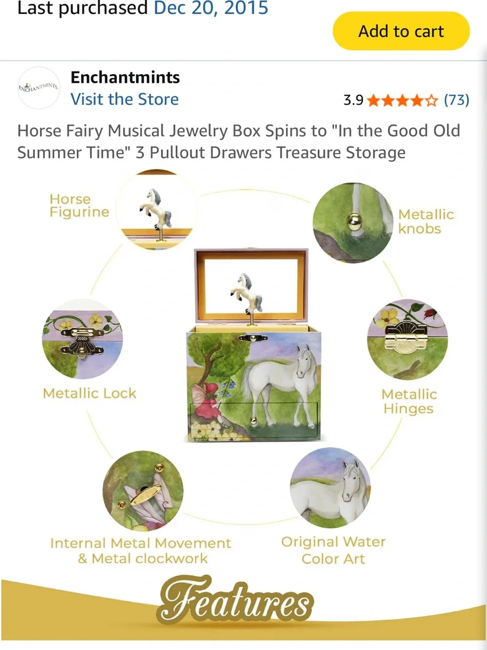 Horse Fairy Musical Jewelry Box horse Spins as music plays